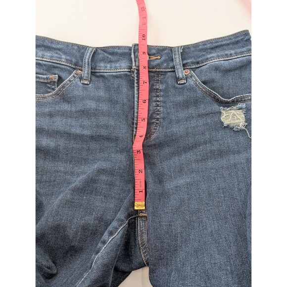 Express Curvy Skinny Mid Rise Distressed Dark Wash Jeans Size 27/27.5 2Reg - Picture 6 of 7